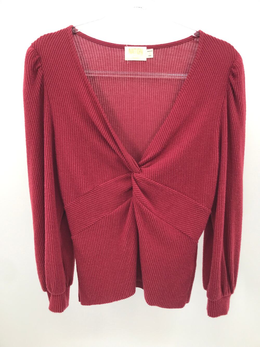 Nation LTD Kalani Twisted Party Top L Curtain Call V-Neck Puff Sleeve